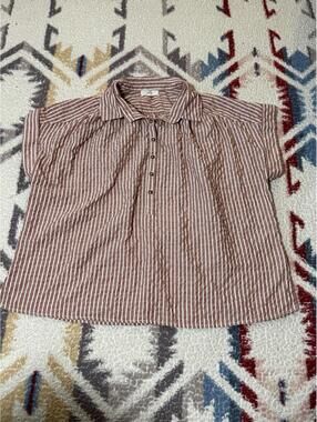 Entro Red & White Striped Blouse Large  Lightweight Button Front Top